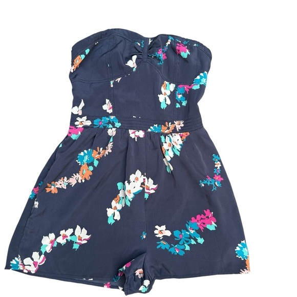 American Eagle Womens Y2K  Romper Blue Floral Strapless Pockets Size 0 - Picture 5 of 11